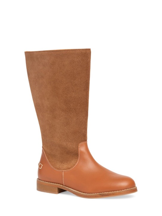 Chloé: Leather & suede boots - Braun - kids-girls_1 | Luisa Via Roma