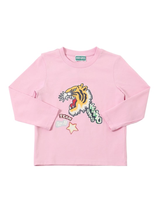 Kenzo Kids: Long sleeve cotton t-shirt w/logo - Pink - kids-girls_0 | Luisa Via Roma