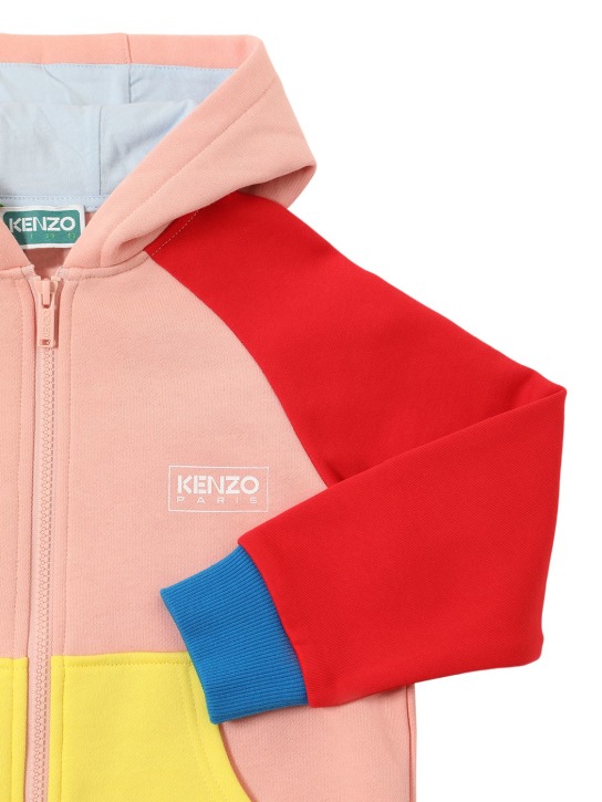 Kenzo Kids: Sweat-shirt zippé en coton color-block à capuche - Multicolore - kids-girls_1 | Luisa Via Roma