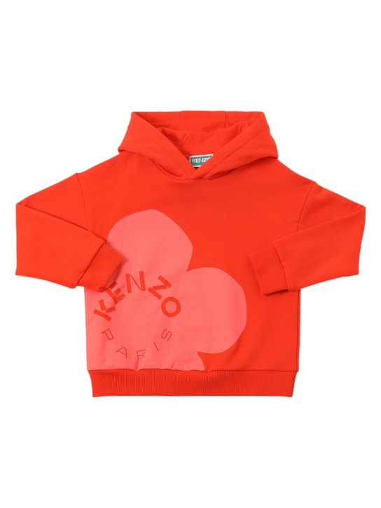 Kenzo Kids: Printed cotton hoodie w/logo - Orange - kids-girls_0 | Luisa Via Roma