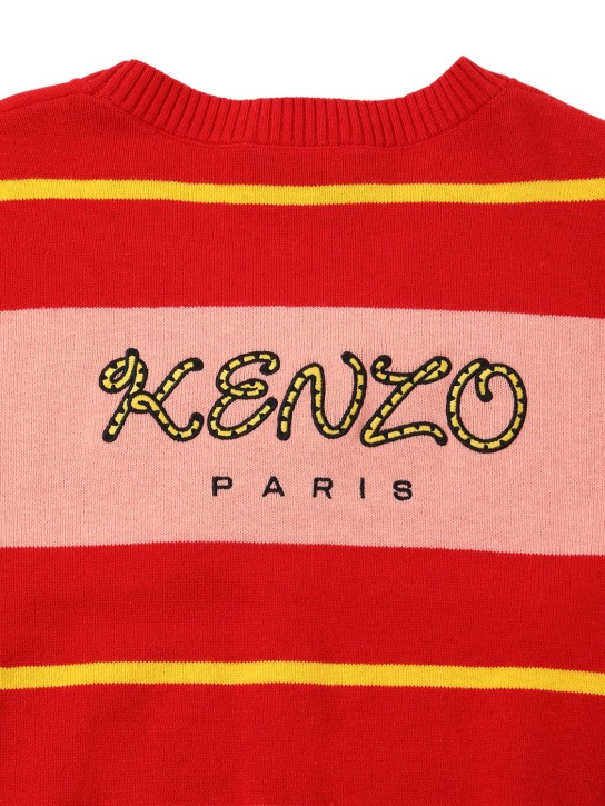 Kenzo Kids: Cardigan en maille à rayures avec patch logo - Rouge/Rose - kids-girls_1 | Luisa Via Roma