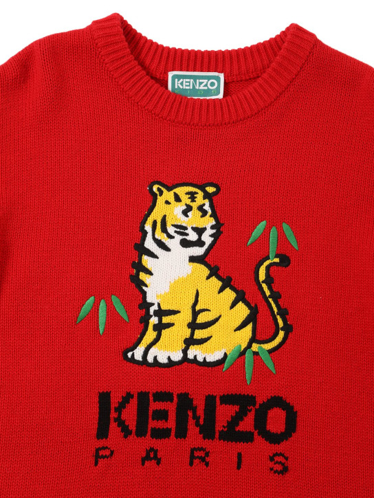 Kenzo Kids: Robe en maille de laine et coton à logo - Rouge - kids-girls_1 | Luisa Via Roma