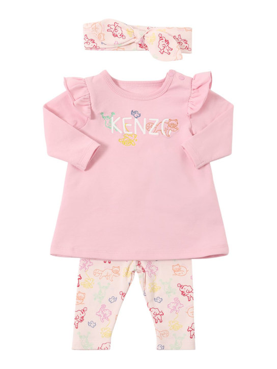 Kenzo Kids: Cotton dress, leggings & headband - Pink - kids-girls_0 | Luisa Via Roma
