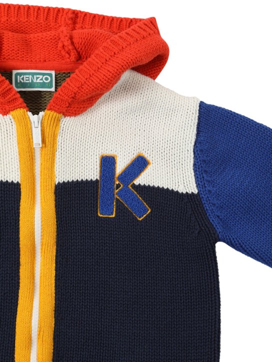 Kenzo Kids: Cardigan en maille de laine et coton à capuche - Bleu - kids-boys_1 | Luisa Via Roma