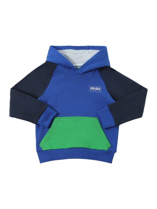Kenzo Kids: Sweat-shirt en coton color-block à logo - Bleu - kids-boys_0 | Luisa Via Roma