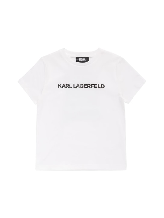 Karl Lagerfeld: Camiseta de jersey de algodón orgánico con logo - kids-girls_0 | Luisa Via Roma