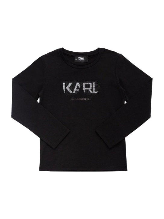 Karl Lagerfeld: Embellished long sleeve t-shirt - Black - kids-girls_0 | Luisa Via Roma