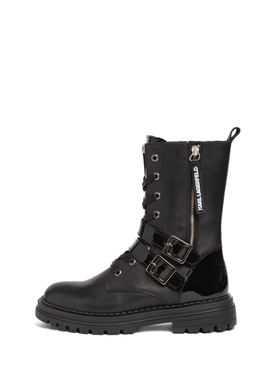 Karl Lagerfeld: Leather boots w/logo - Black - kids-girls_0 | Luisa Via Roma