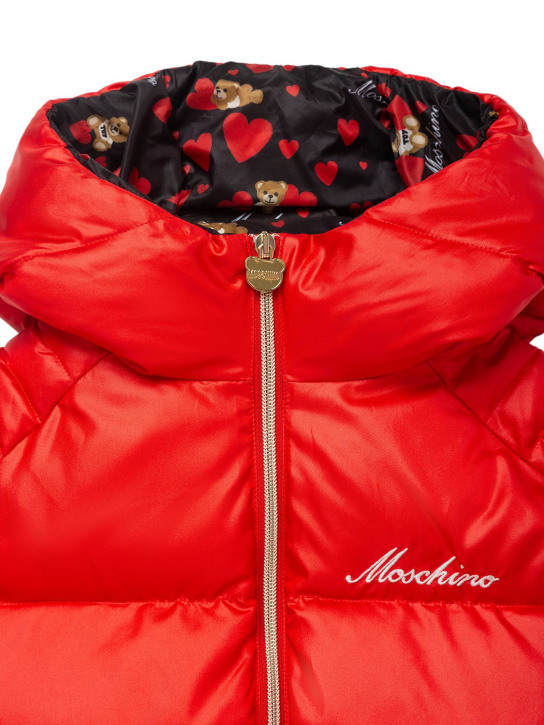 Moschino: Embroidered logo nylon puffer jacket - Red - kids-girls_1 | Luisa Via Roma