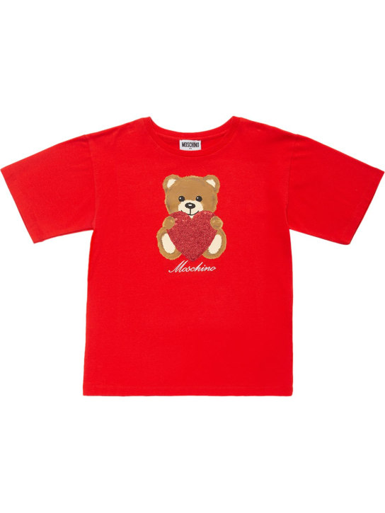 Moschino: T-shirt en jersey de coton imprimé - Rouge - kids-girls_0 | Luisa Via Roma