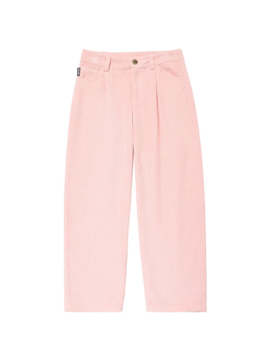 Moschino: Embroidered logo corduroy pants - Pink - kids-girls_0 | Luisa Via Roma