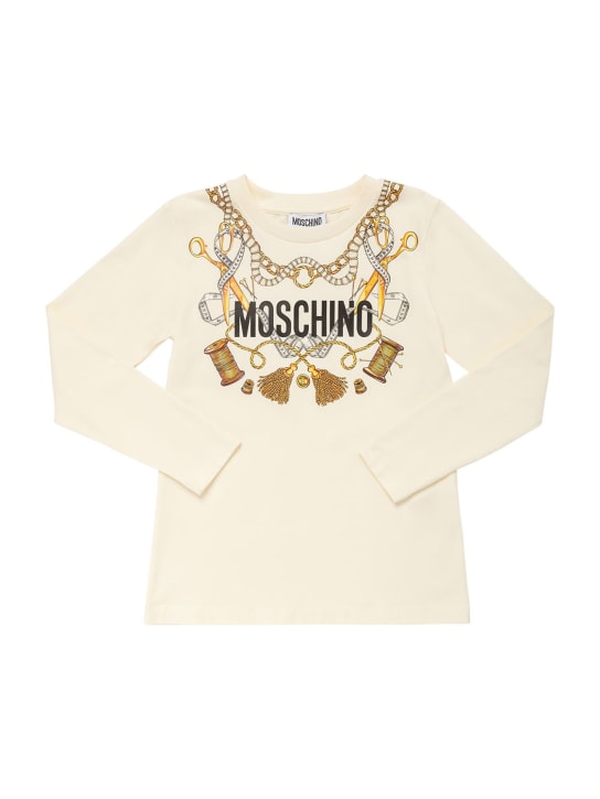 Moschino: T-shirt manches longues & legging en jersey - Blanc/Noir - kids-girls_1 | Luisa Via Roma
