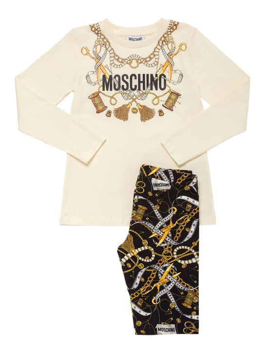 Moschino: T-shirt manches longues & legging en jersey - Blanc/Noir - kids-girls_0 | Luisa Via Roma