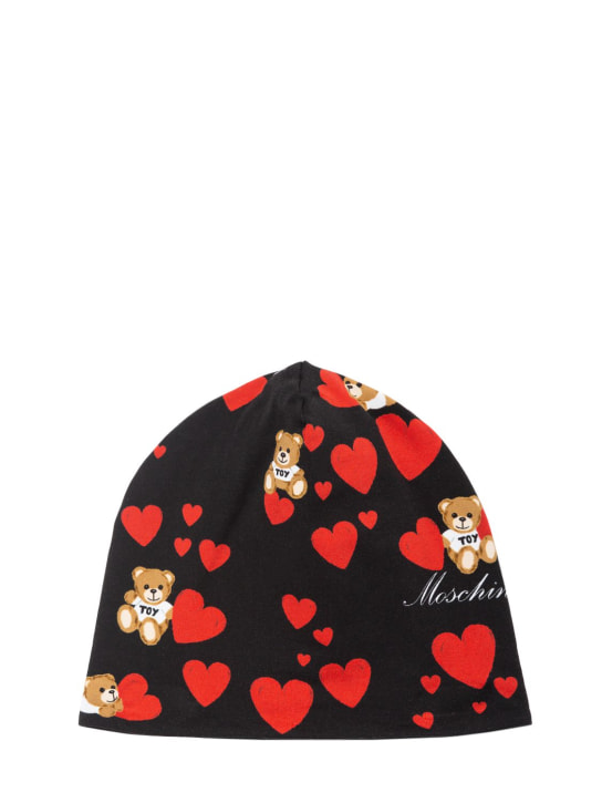 Moschino: Hearts print cotton sweat hat - Black/Red - kids-girls_0 | Luisa Via Roma