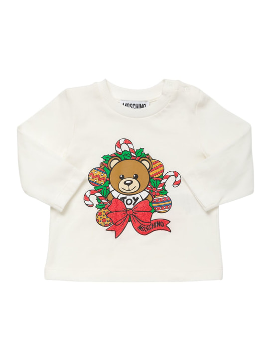 Moschino: 러버라이즈 코튼 저지 티셔츠 - 화이트 - kids-girls_0 | Luisa Via Roma