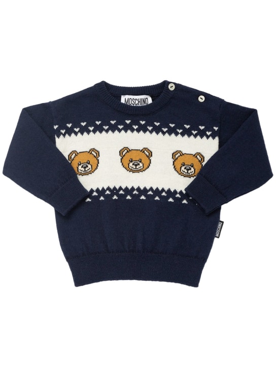 Moschino: Wool & cotton jacquard knit sweater - Dunkelblau - kids-girls_0 | Luisa Via Roma