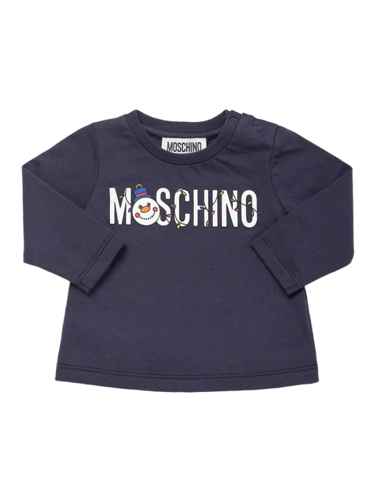 Moschino: Pantalones y camiseta de algodón jersey estampado - Azul Marino - kids-boys_1 | Luisa Via Roma