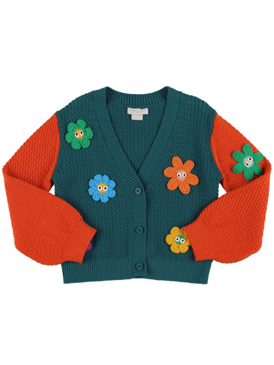 Stella Mccartney Kids: Cable knit organic cotton cardigan - Orange/Green - kids-girls_0 | Luisa Via Roma