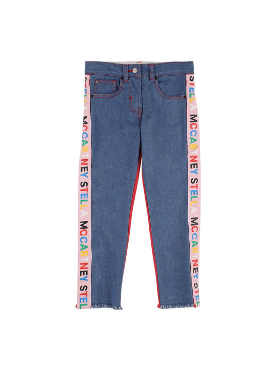 Stella Mccartney Kids: Organic cotton denim jeans w/logo tape - Denim/Red - kids-girls_0 | Luisa Via Roma