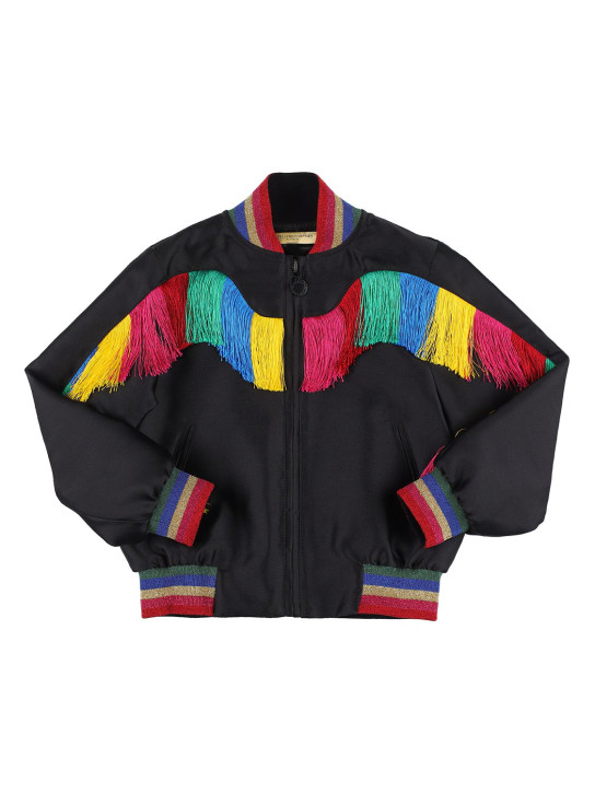 Stella Mccartney Kids: Cotton blend bomber jacket w/fringe - Black/Pink - kids-girls_0 | Luisa Via Roma