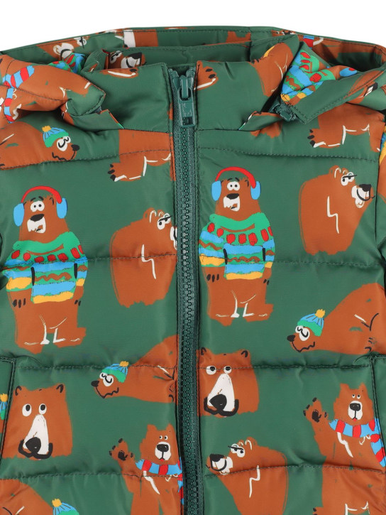 Stella Mccartney Kids: Bear print recycled puffer jacket - Green/Brown - kids-boys_1 | Luisa Via Roma