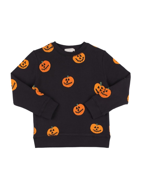 Stella Mccartney Kids: Pumpkin print organic cotton sweatshirt - Black/Orange - kids-boys_0 | Luisa Via Roma