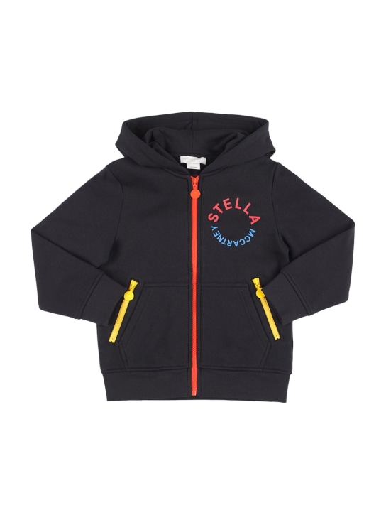 Stella Mccartney Kids: Organic cotton zip-up sweatshirt hoodie - Black - kids-girls_0 | Luisa Via Roma