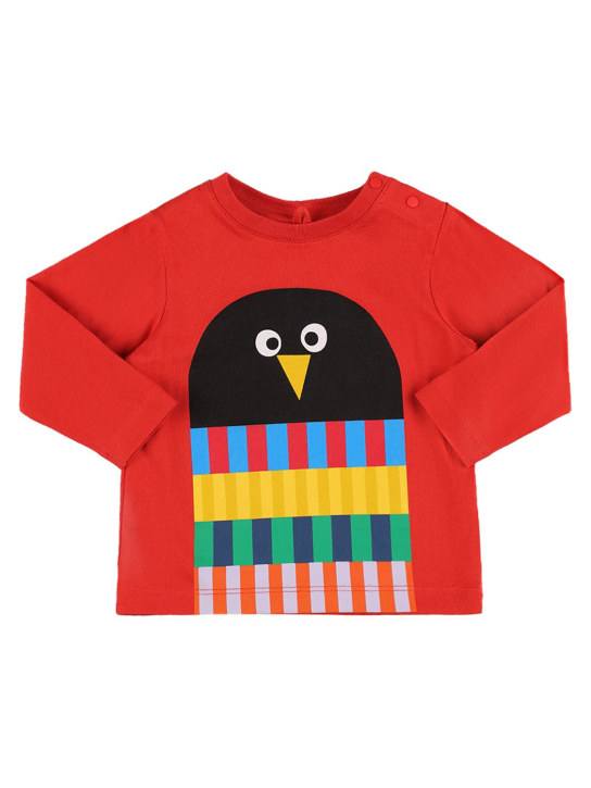 Stella Mccartney Kids: T-shirt en coton biologique imprimé pingouin - Rouge - kids-girls_0 | Luisa Via Roma