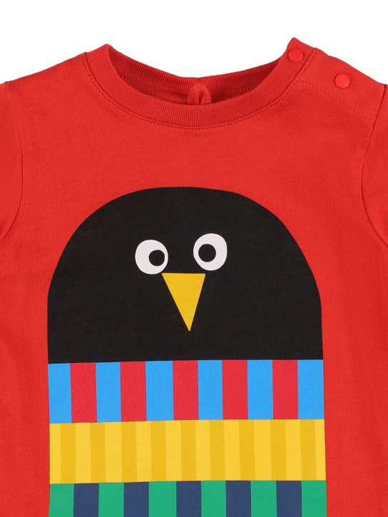 Stella Mccartney Kids: T-shirt en coton biologique imprimé pingouin - Rouge - kids-girls_1 | Luisa Via Roma