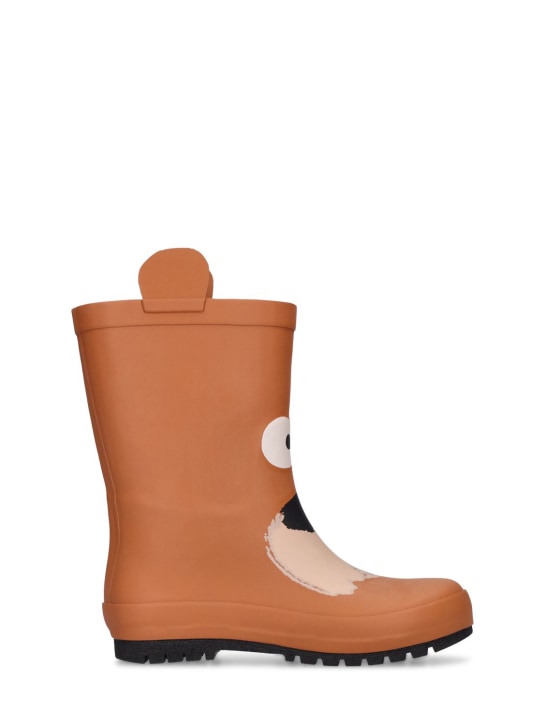 Stella Mccartney Kids: Bear print rubber rain boots - Brown - kids-girls_0 | Luisa Via Roma