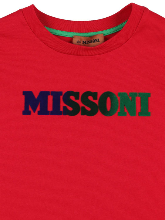Missoni: T-shirt en jersey de coton à logo en velours - Rouge - kids-girls_1 | Luisa Via Roma