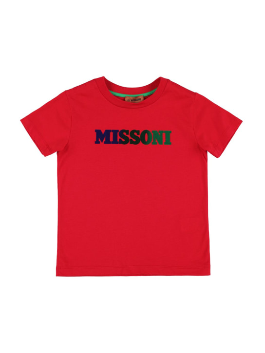 Missoni: Cotton jersey t-shirt w/ velvet logo - Red - kids-boys_0 | Luisa Via Roma