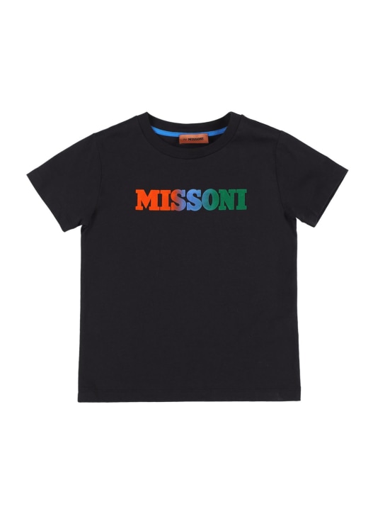 Missoni: T-shirt in jersey di cotone / logo in velluto - Nero - kids-boys_0 | Luisa Via Roma