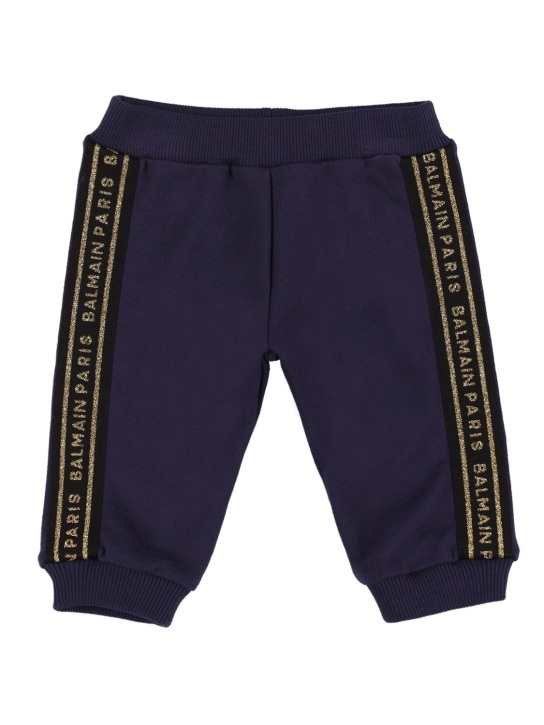 Balmain: Pantalones deportivos de algodón orgánico con logo - Azul Marino - kids-girls_0 | Luisa Via Roma