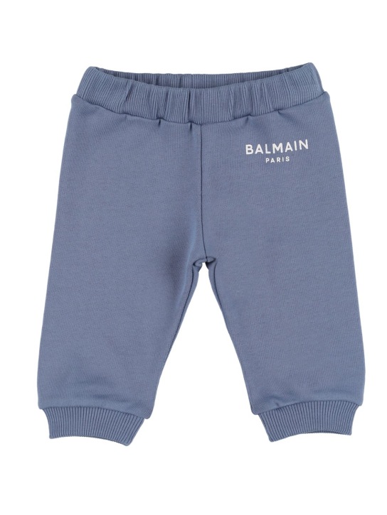 Balmain: Organic cotton sweatpants w/logo - Light Blue - kids-boys_0 | Luisa Via Roma