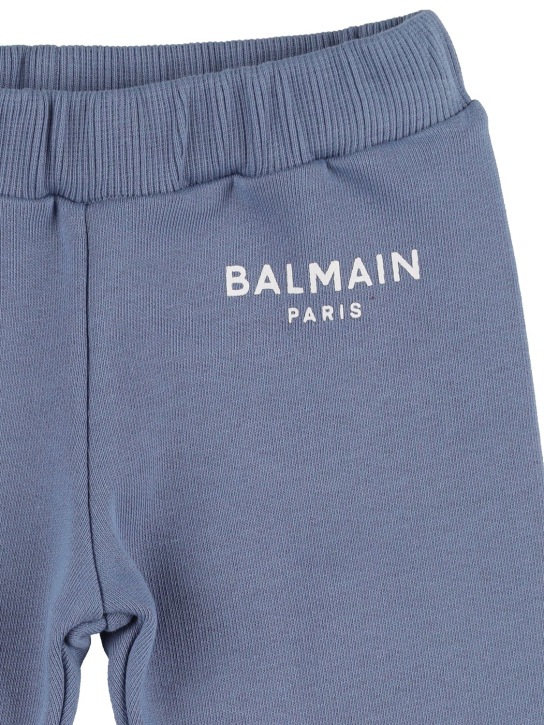 Balmain: Organic cotton sweatpants w/logo - Light Blue - kids-boys_1 | Luisa Via Roma
