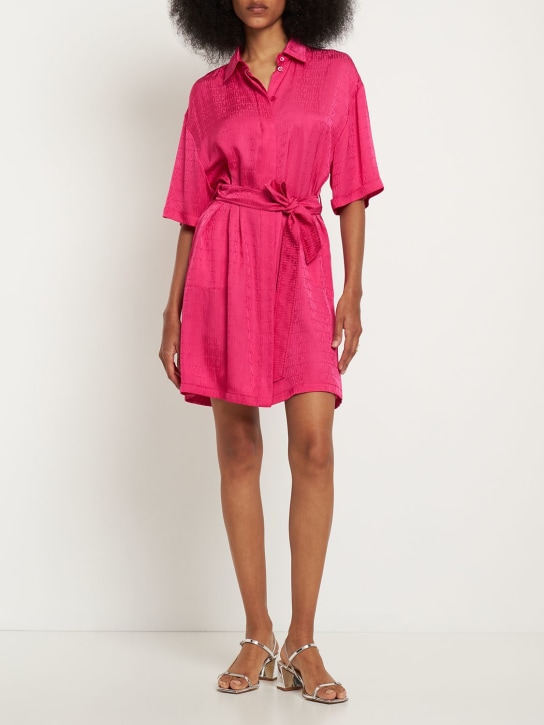 Moschino: 로고 자카드 트윌 벨티드 미니 드레스 - 핑크 - women_1 | Luisa Via Roma