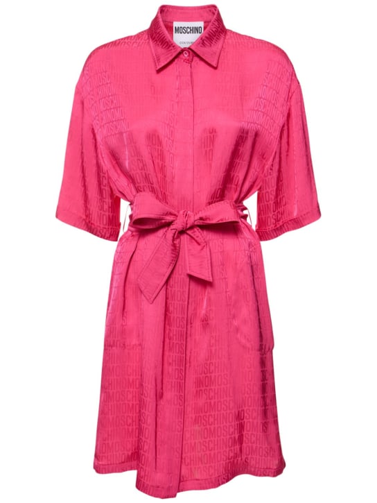 Moschino: Logo jacquard twill belted mini dress - Pink - women_0 | Luisa Via Roma