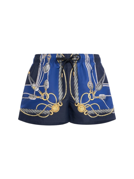 Versace Underwear: Slip mare Golfo Nautical in nylon stampato - Blu - men_0 | Luisa Via Roma