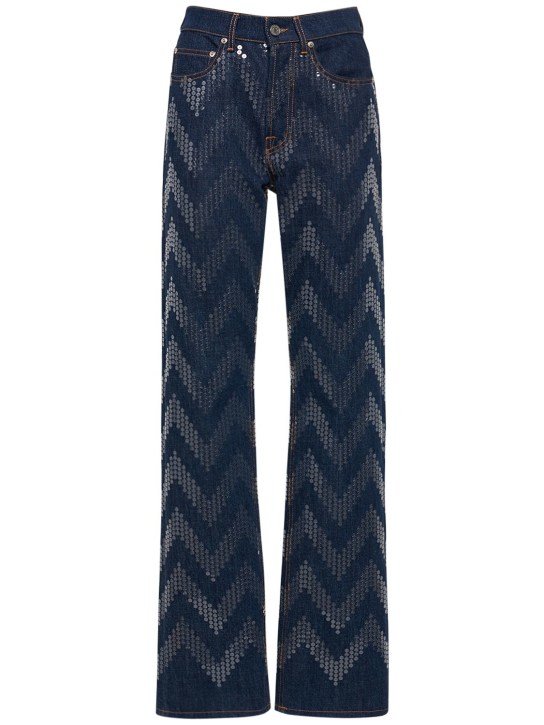 Missoni: Zig Zag sequined denim straight jeans - Multi/Blue - women_0 | Luisa Via Roma