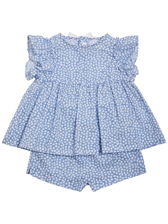 Il Gufo: Cotton poplin shirt & shorts - Blue/White - kids-girls_0 | Luisa Via Roma