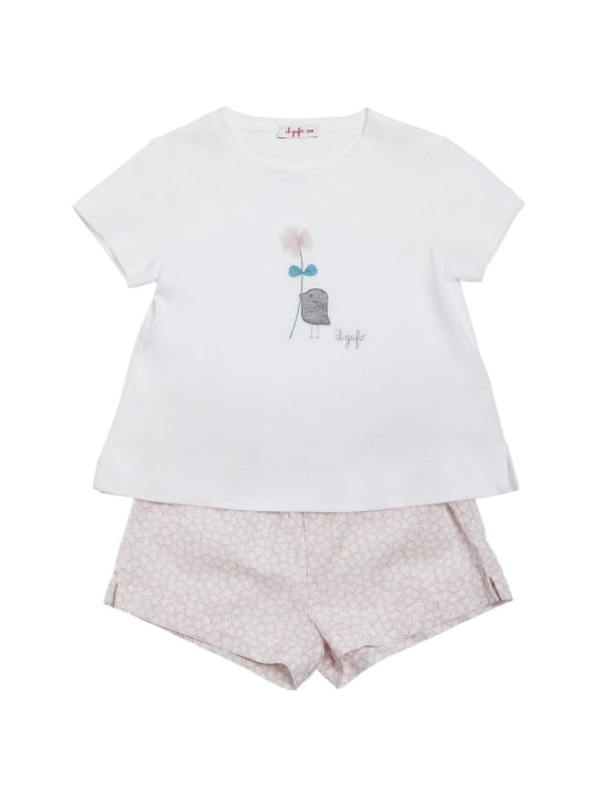 Il Gufo: Cotton jersey t-shirt & poplin shorts - Pink/White - kids-girls_0 | Luisa Via Roma
