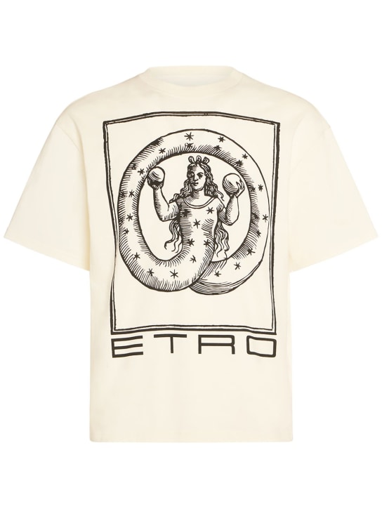 Etro: T-shirt in cotone con logo - Beige - men_0 | Luisa Via Roma