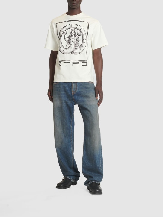 Etro: T-shirt in cotone con logo - Beige - men_1 | Luisa Via Roma