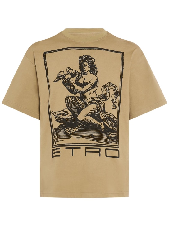 Etro: T-shirt in cotone con logo - Khaki - men_0 | Luisa Via Roma