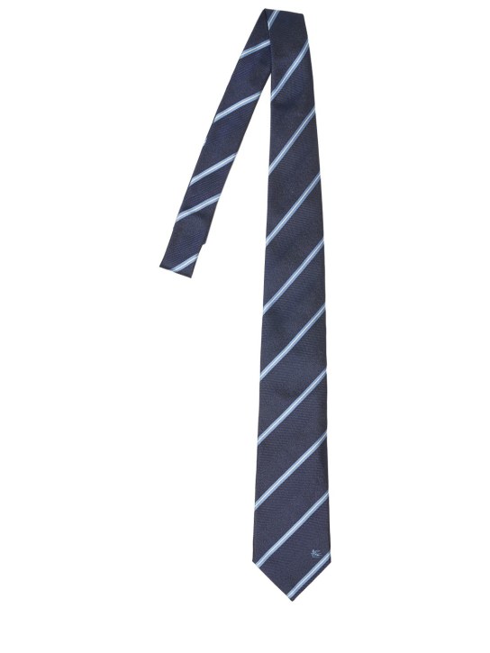 Etro: Corbata de seda estampada - Azul - men_0 | Luisa Via Roma
