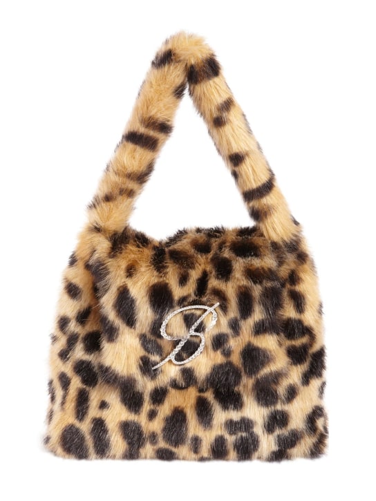 Blumarine: Faux fur top handle bag - Sand/Nero - women_0 | Luisa Via Roma