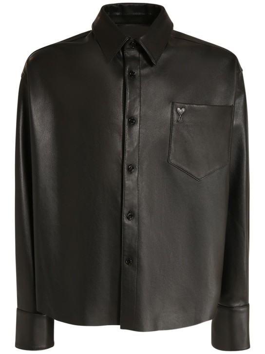 AMI Paris: ADC leather overshirt - Black - men_0 | Luisa Via Roma