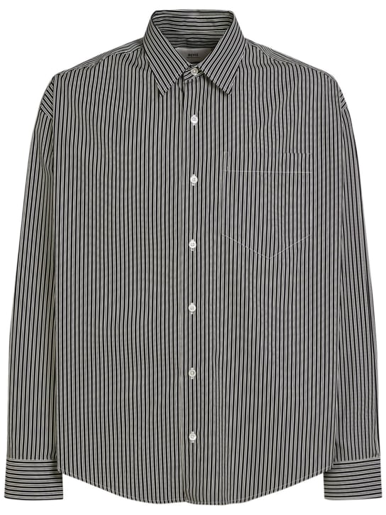 AMI Paris: Striped cotton boxy fit shirt - Black/White - men_0 | Luisa Via Roma