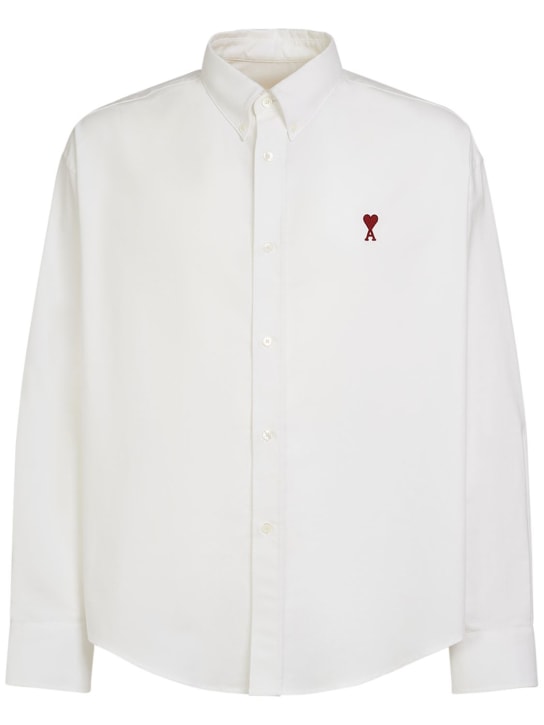 AMI Paris: Boxy cotton Oxford shirt - Natural White - men_0 | Luisa Via Roma